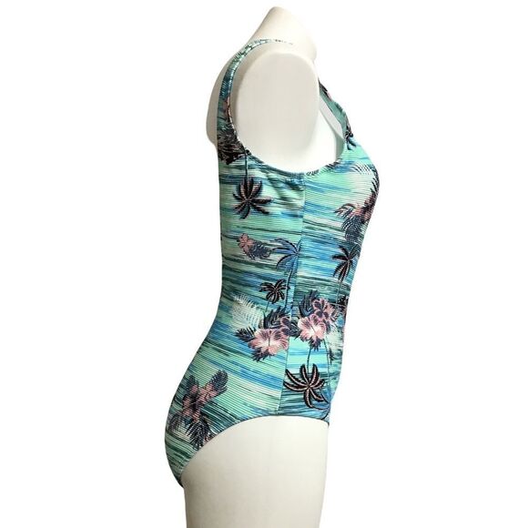 Decree Blue Floral Print One-Piece Swimsuit New With Tag Size L - Picture 2 of 8